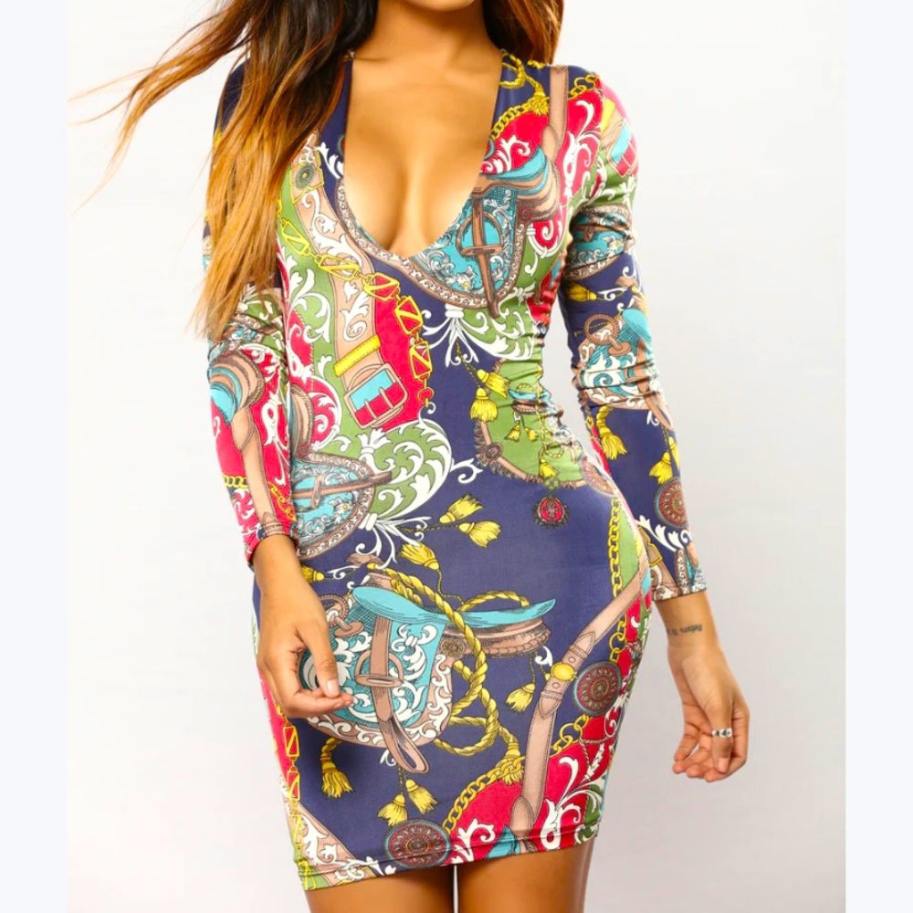 Fashion Nova Condotti Print Bodycon Mini Dress M